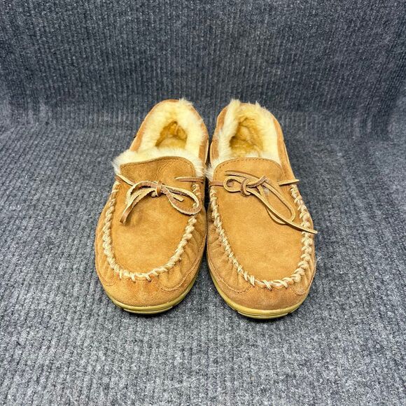 L.L. Bean Wicked Good Slippers Suede Rubber Sole Shearling Moccasin Men 8 Wide - Picture 2 of 8